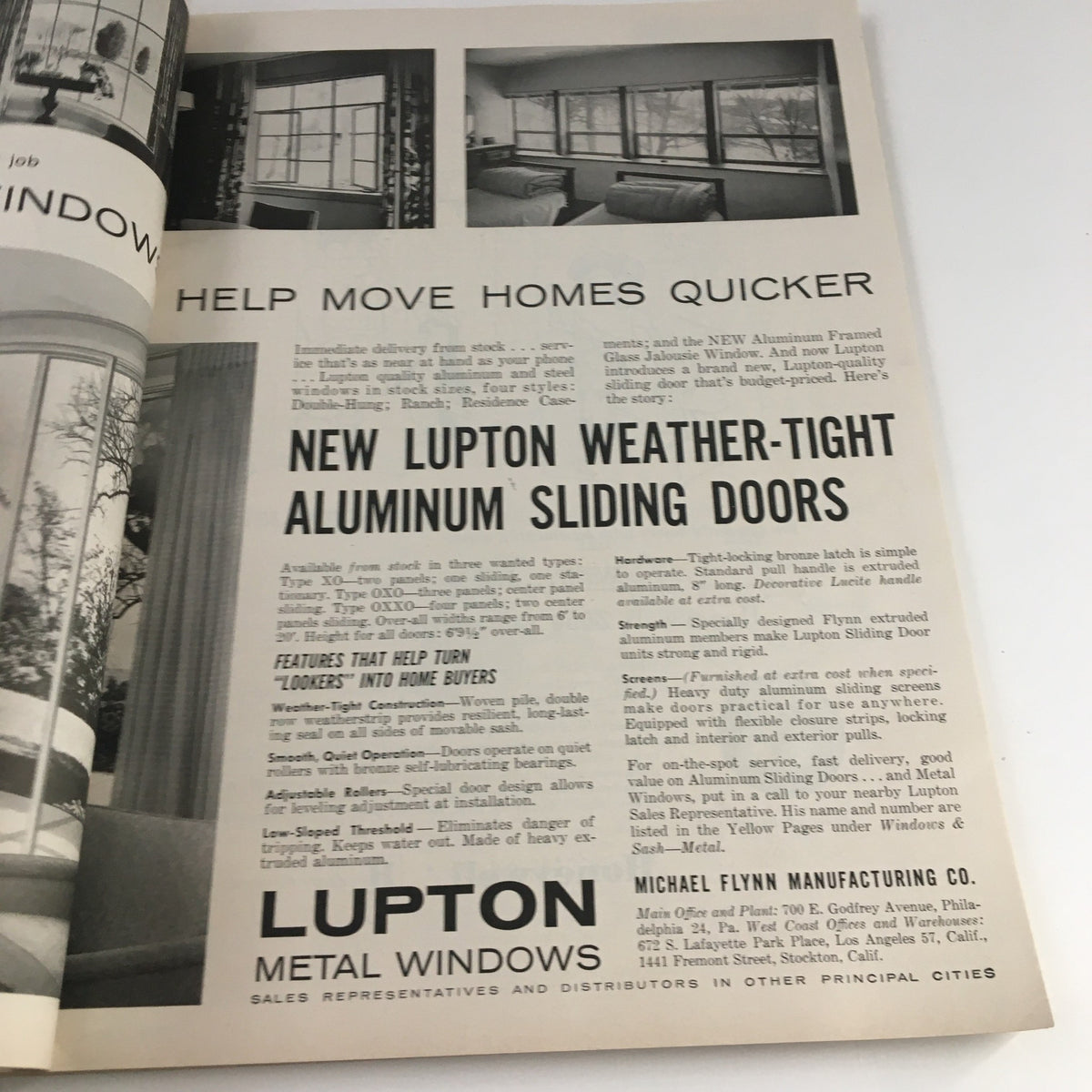 Page from House & Home Magazine March 1957 presenting an ad for Lupton Metal Windows, describing their features and advantages.