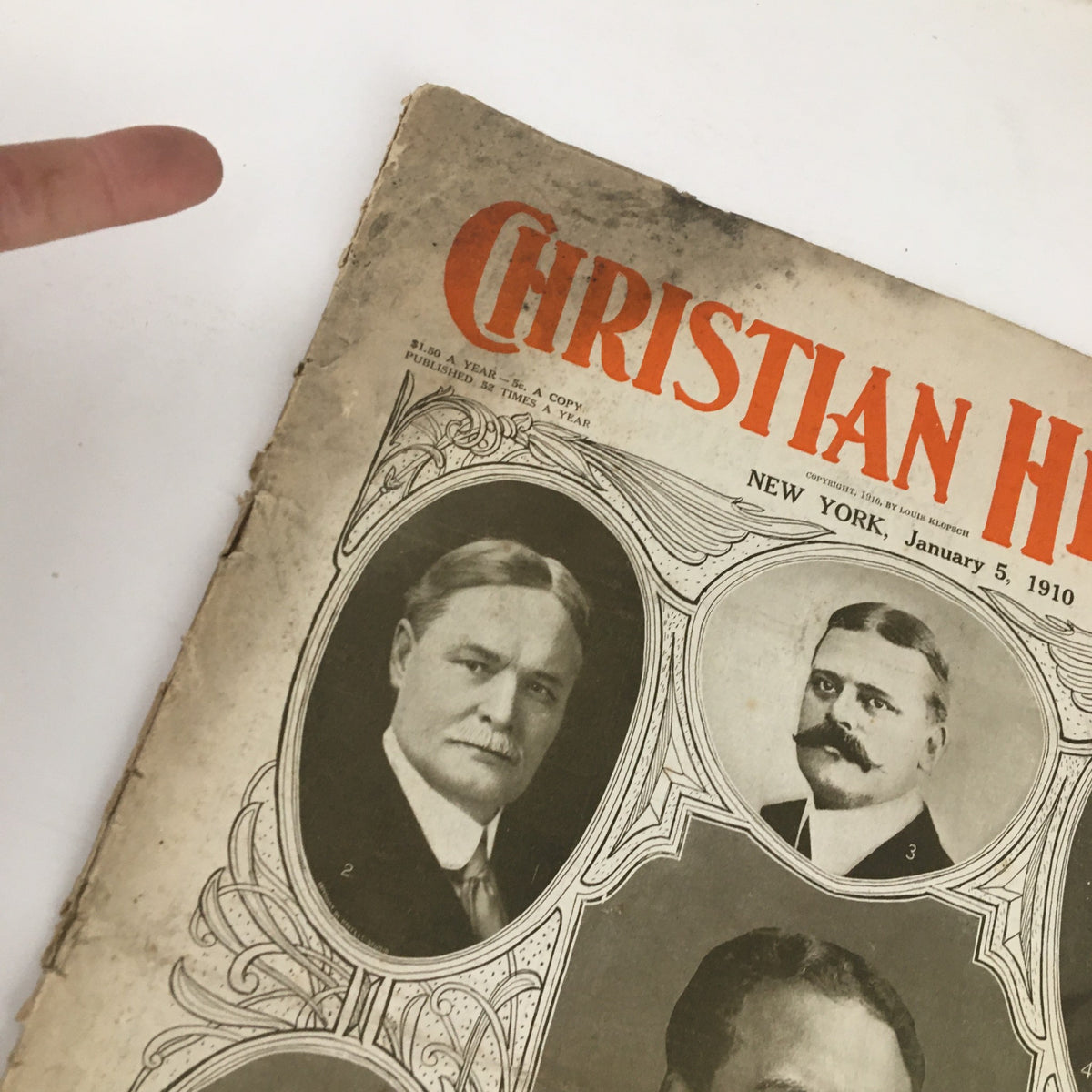 Detail of Christian Herald Magazine January 5 1910 cover showing a close-up of one appointed diplomatic representative with historical significance.