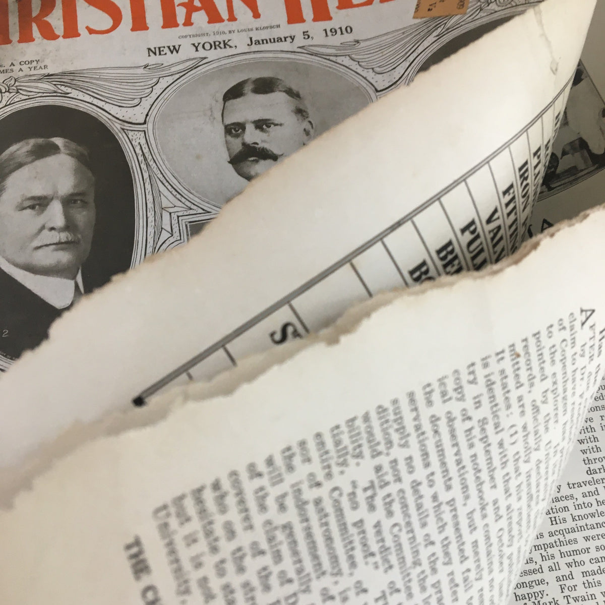 Interior view of Christian Herald Magazine January 5 1910 showing historical figures and articles related to appointed diplomatic representatives.