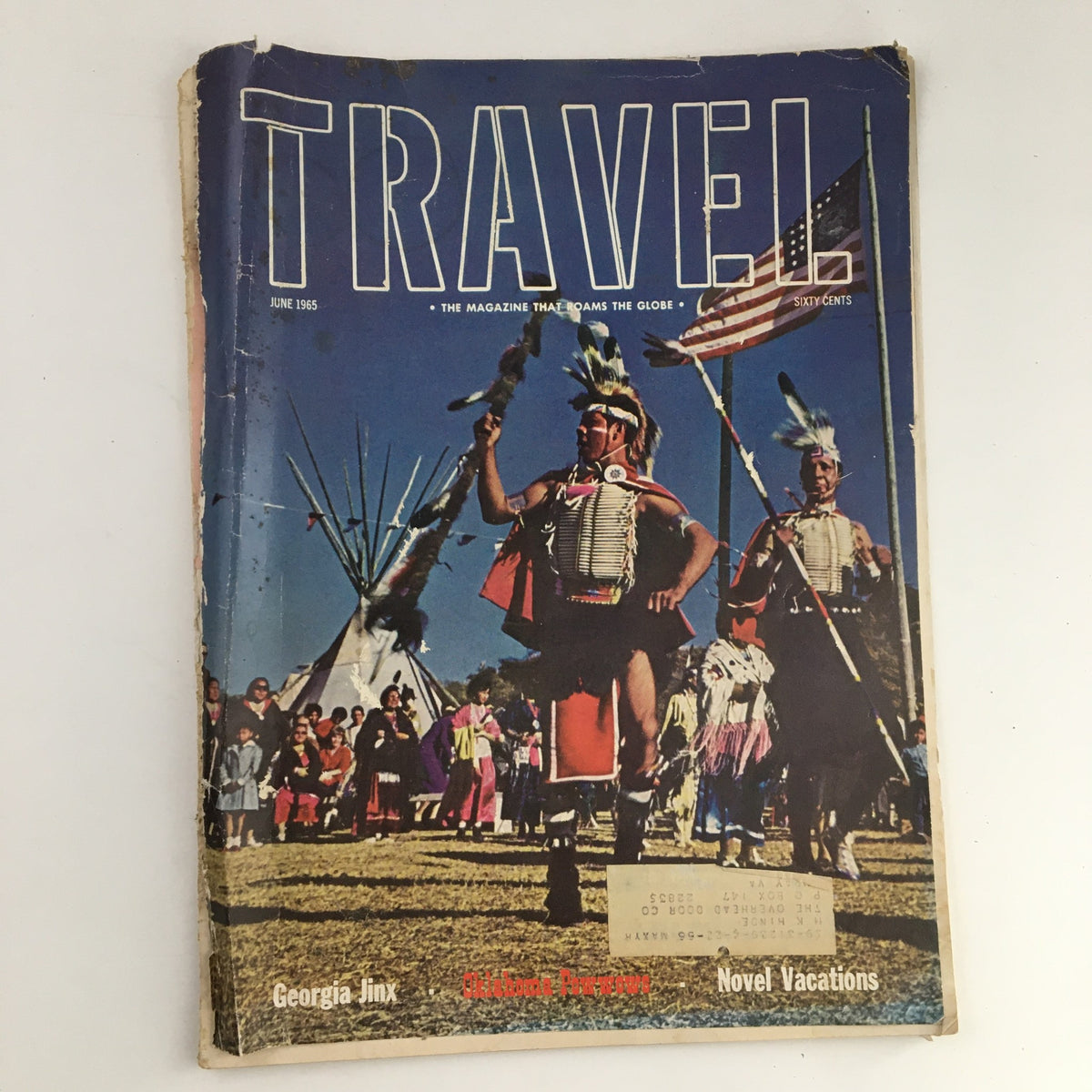 Cover of Travel Magazine June 1965 featuring Native American dancers and a teepee, showcasing 'The Year to Circuiting Kentucky's State Parks'.