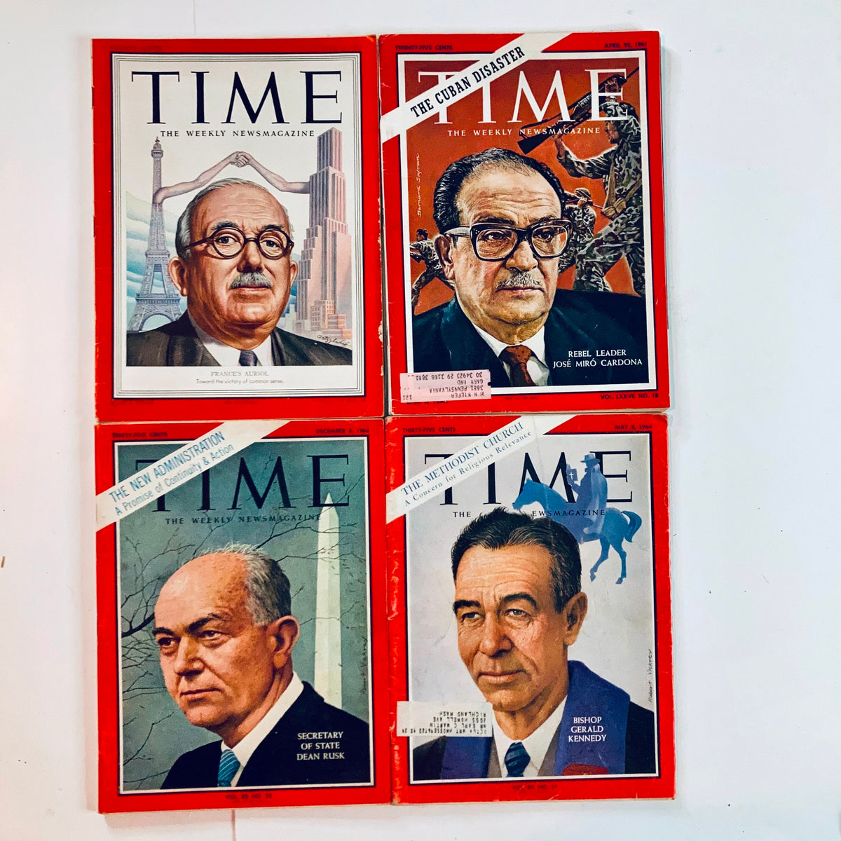 Lot of 12 1940s 1950s 1960s Time American News Magazine covers including notable figures like Dean Rusk and Jose Miro Cardona.