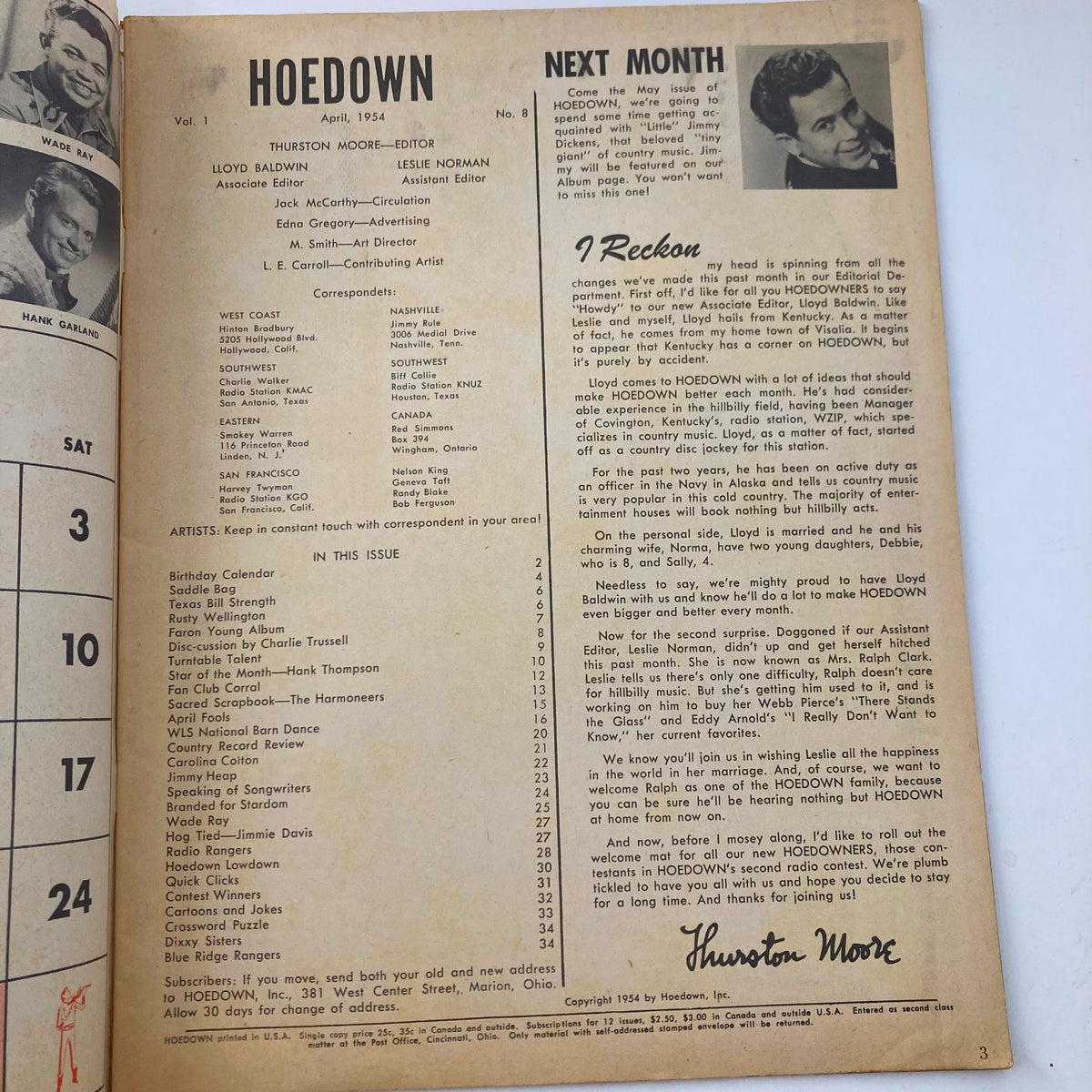 Vintage Hoedown Magazine April 1954 Vol 1 No. 8 Homer and Jethro No Label