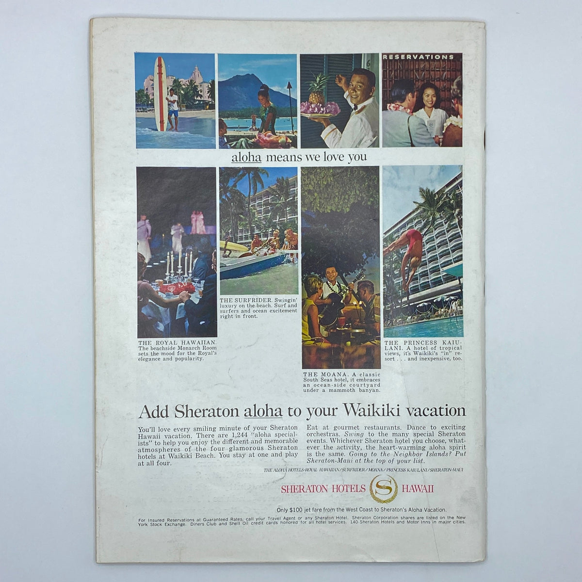Advertisement page from The New Yorker magazine July 15, 1967 promoting Sheraton Hotels in Hawaii with images depicting tropical vacation activities.