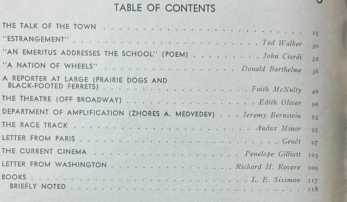 Table of contents for The New Yorker Complete Magazine June 13, 1970 listing featured articles including 'The Talk of the Town' and 'A Reporter at Large'.