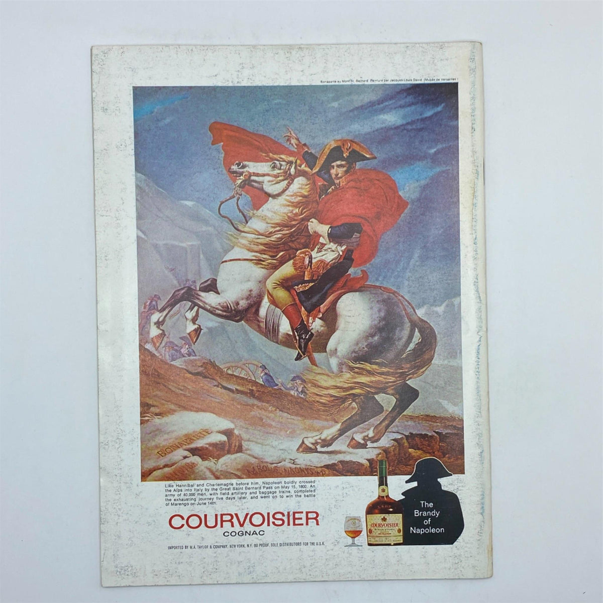 Back cover advertisement for Courvoisier Cognac featured in The New Yorker Complete Magazine December 27, 1969, showcasing an artistic image of Napoleon on horseback.