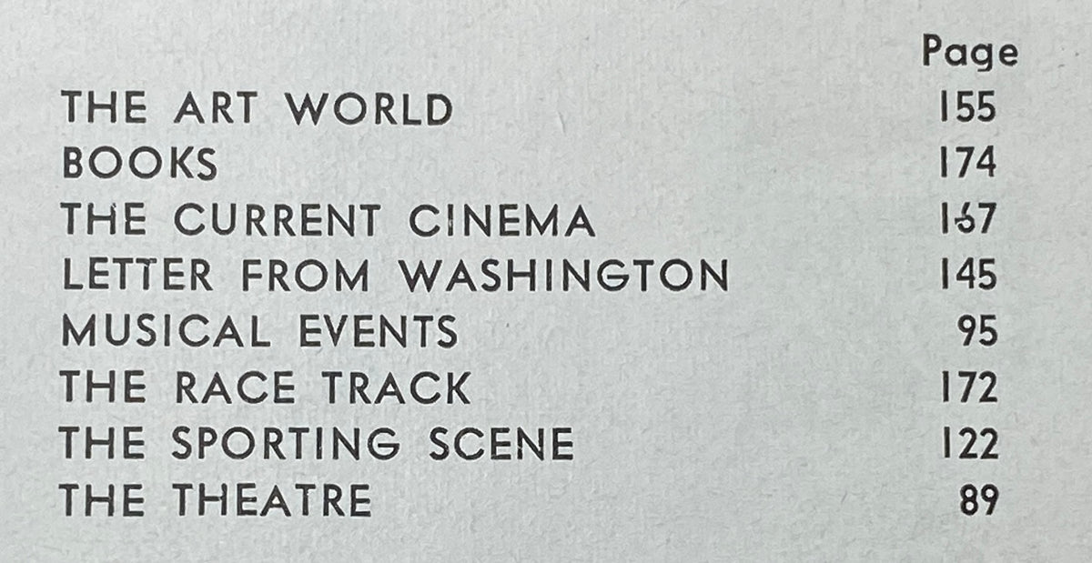 Table of contents from The New Yorker magazine, September 28, 1968, listing key articles such as The Art World, Books, and The Current Cinema.