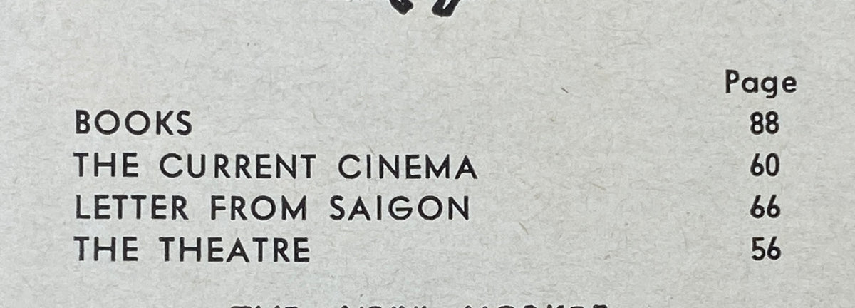 Contents page of The New Yorker magazine January 11, 1969 detailing feature articles and sections including 'Books', 'Current Cinema', 'Letter from Saigon', and 'Theatre'.