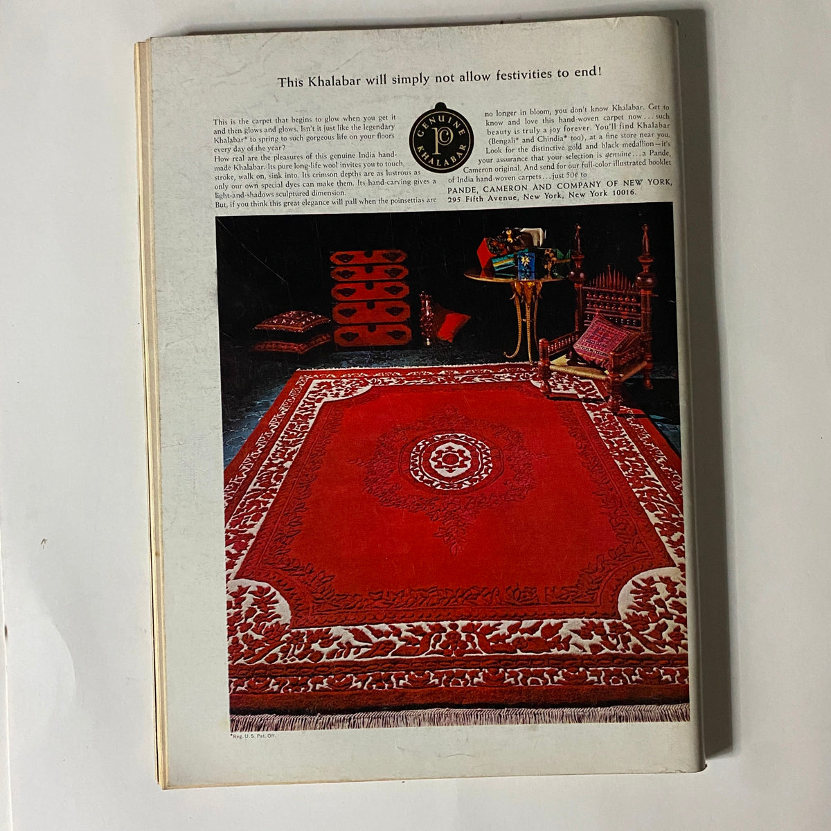 Advertisment page from The New Yorker Complete Magazine December 5, 1970 featuring a colorful carpet design and furniture, promoting a retail item.