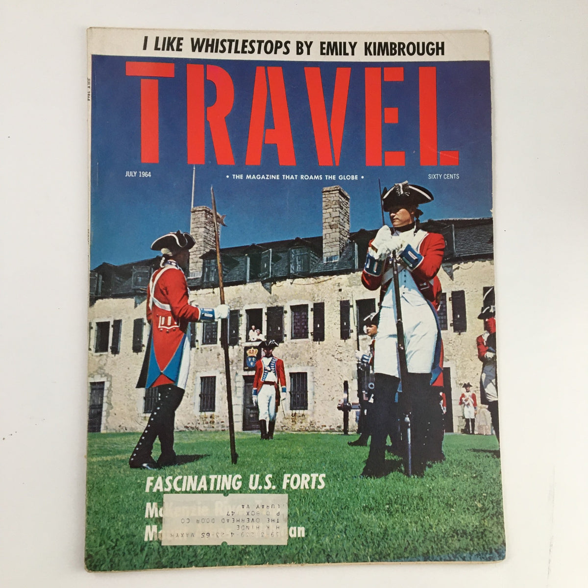 Cover of VTG Travel Magazine July 1964 featuring brightly uniformed troopers at Niagara, New York. The magazine's bold title and theme reflect the travel culture of the 1960s.