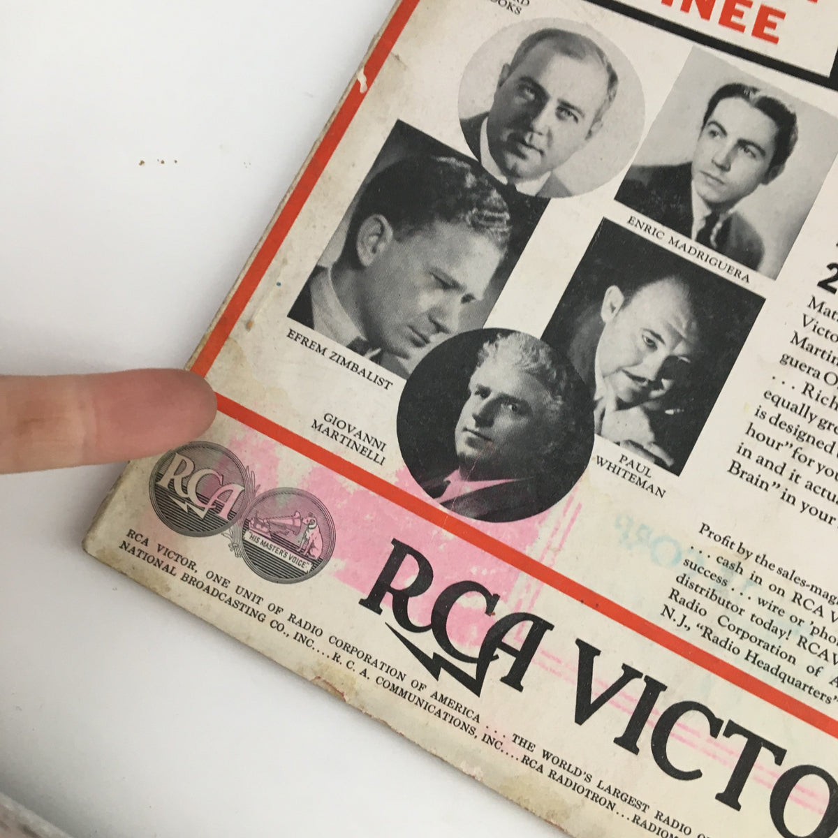 Cover detail of Radio Retailing Magazine January 1935 showcasing portraits of Richard Crooks, Enric Madriguera, and others, emphasizing vintage radio history.
