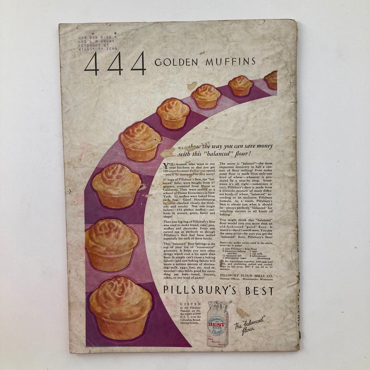 Back cover of Better Homes & Gardens Magazine September 1931 advertising Pillsbury's Best flour with an illustration of golden muffins, reflecting cooking and baking themes from the era.
