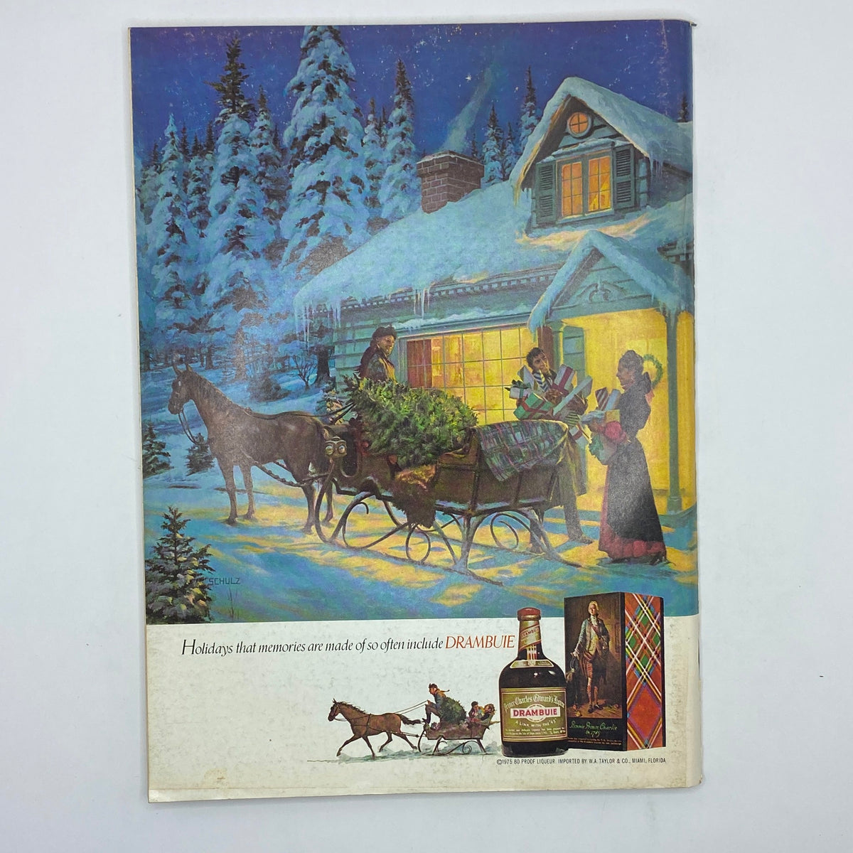 The New Yorker Complete Magazine December 6, 1976 Arthur Getz Cover featuring a snowy winter scene with a horse-drawn sleigh, people decorating a Christmas tree, and a cozy illuminated house, capturing the essence of holiday nostalgia.