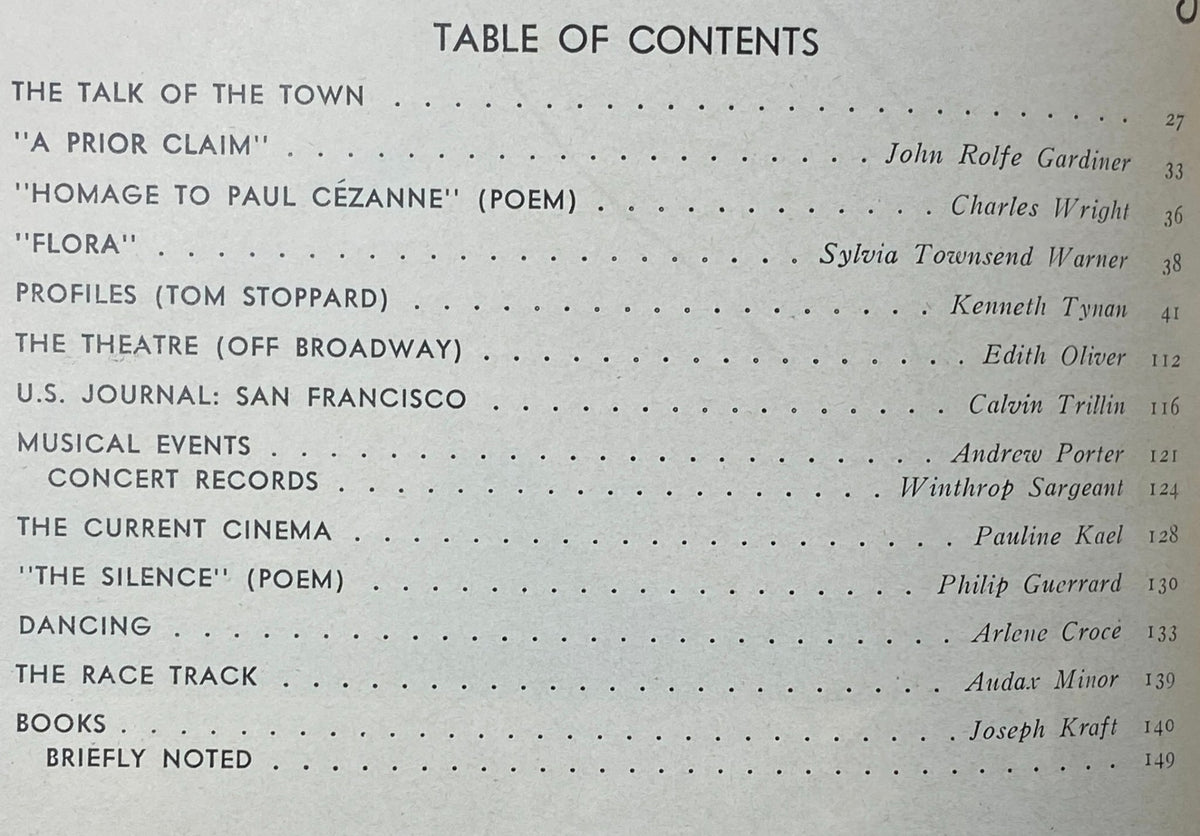 Table of contents from The New Yorker Complete Magazine, December 19, 1977, listing notable articles and writers such as John Rolfe Gardiner and Kenneth Tynan.