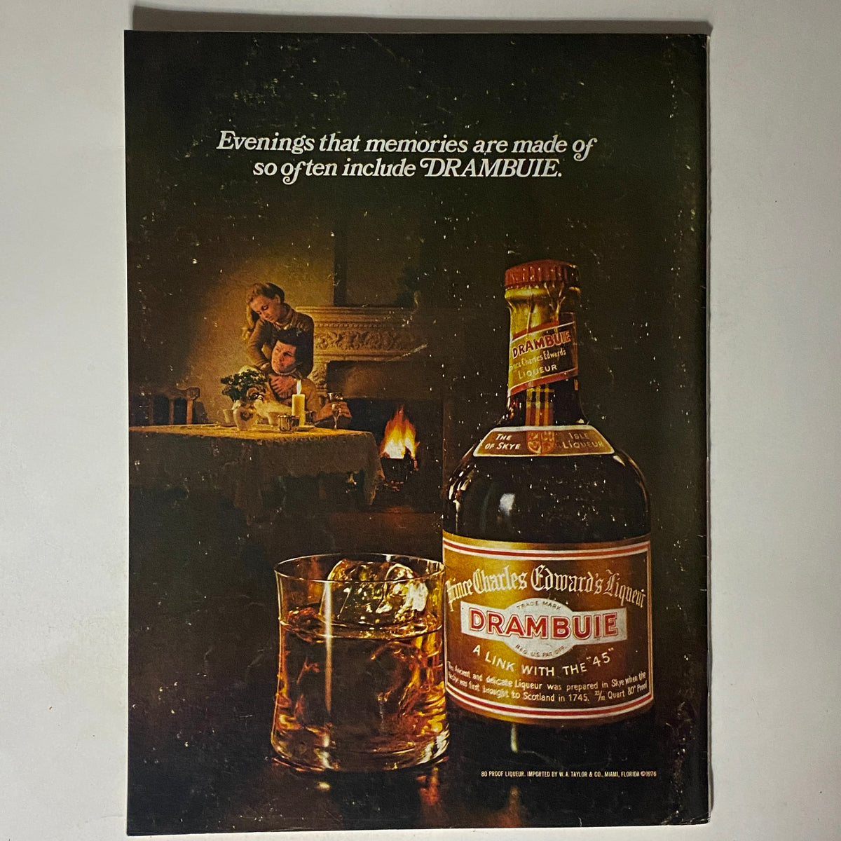 Back cover of The New Yorker Complete Magazine January 3, 1977, featuring an advertisement for DRAMBUIE liqueur with a romantic scene.