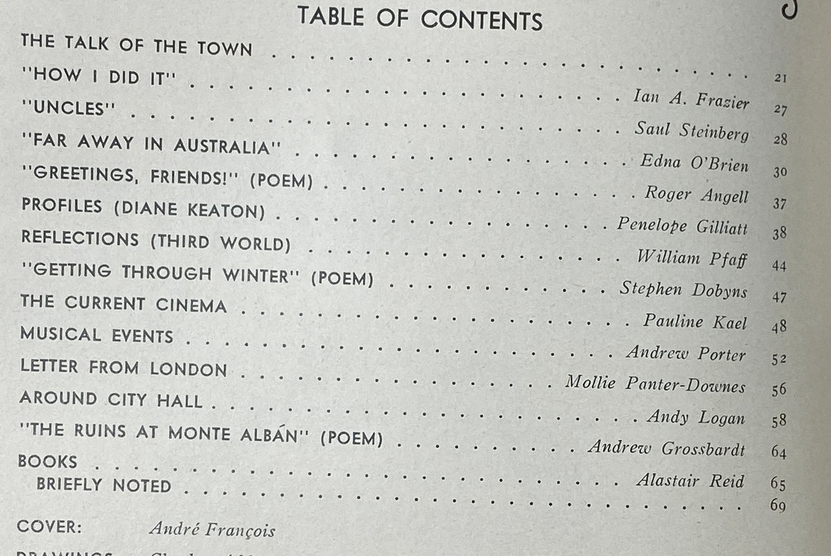 Table of Contents from The New Yorker Complete Magazine December 25, 1978 showcasing various articles and features including 'The Talk of the Town' and 'Profiles.'