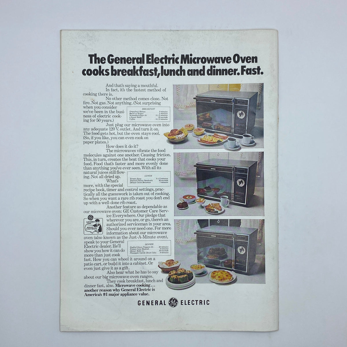 Back cover advertisement for General Electric Microwave Oven in The New Yorker Complete Magazine August 5, 1972, highlighting fast cooking capabilities.