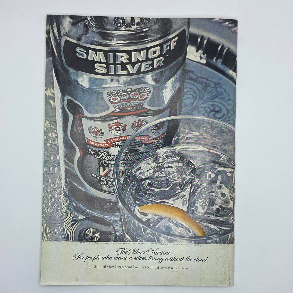 The New Yorker Complete Magazine May 6, 1974 advertisement for Smirnoff Silver with a cocktail glass.