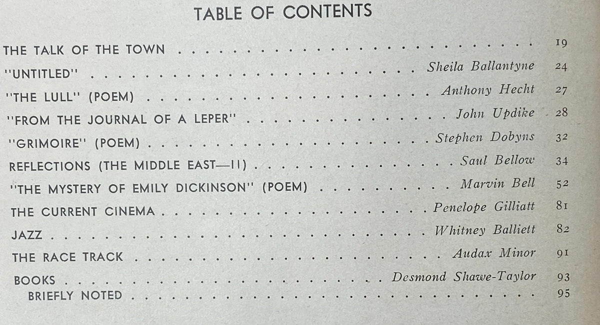 Table of Contents from The New Yorker Complete Magazine July 19, 1976, listing articles and poems including works by John Updike, Saul Bellow, and others.