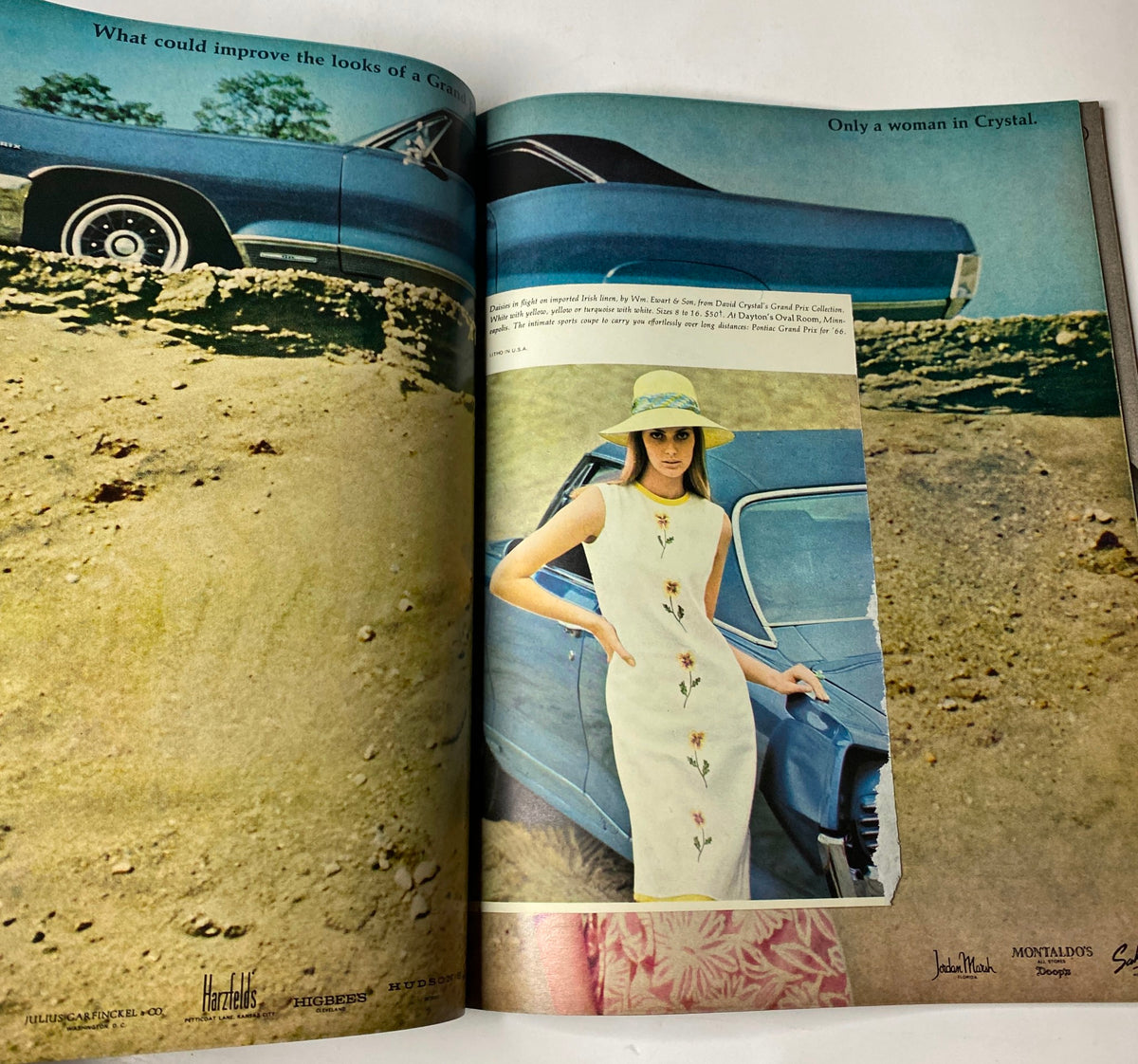 Vogue Magazine January 1, 1966 showcases an elegant model wearing a stylish dress beside a vintage car, promoting sophisticated summer fashion.