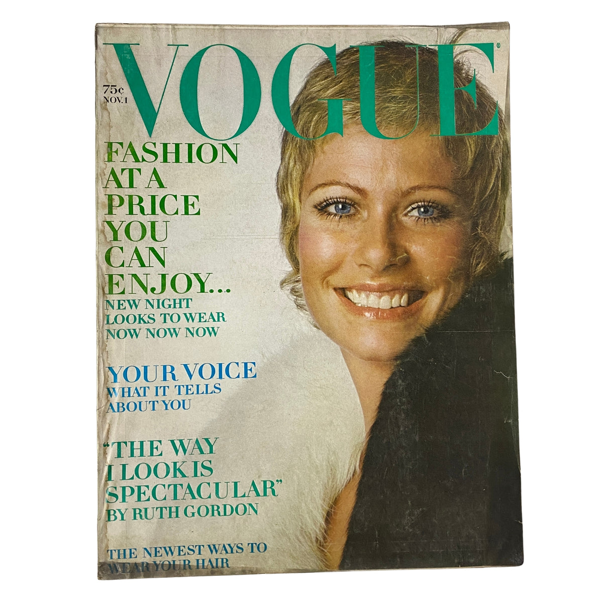 Vogue Magazine cover from November 1, 1969 featuring Susanne Schöneborn, photographed by Irving Penn. Text highlights fashion at a price you can enjoy and includes a feature titled 'The Way I Look Is Spectacular' by Ruth Gordon.