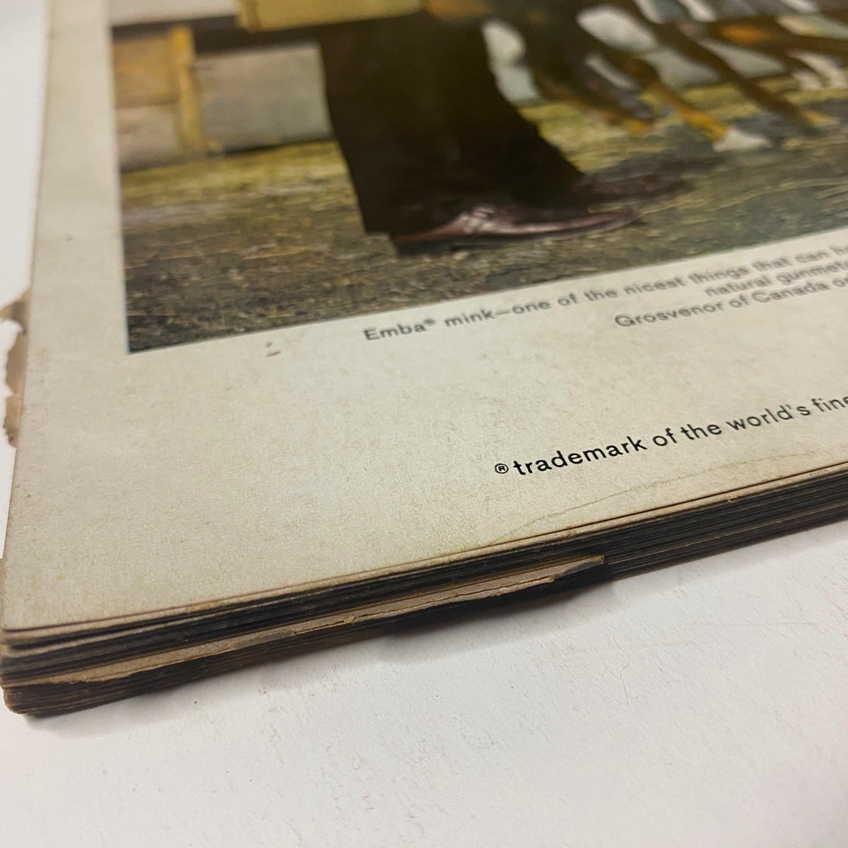 Vogue Magazine November 1, 1969 Susanne Schöneborn Cover by Irving Penn showing the edge of the magazine with worn pages, reflecting vintage condition details.
