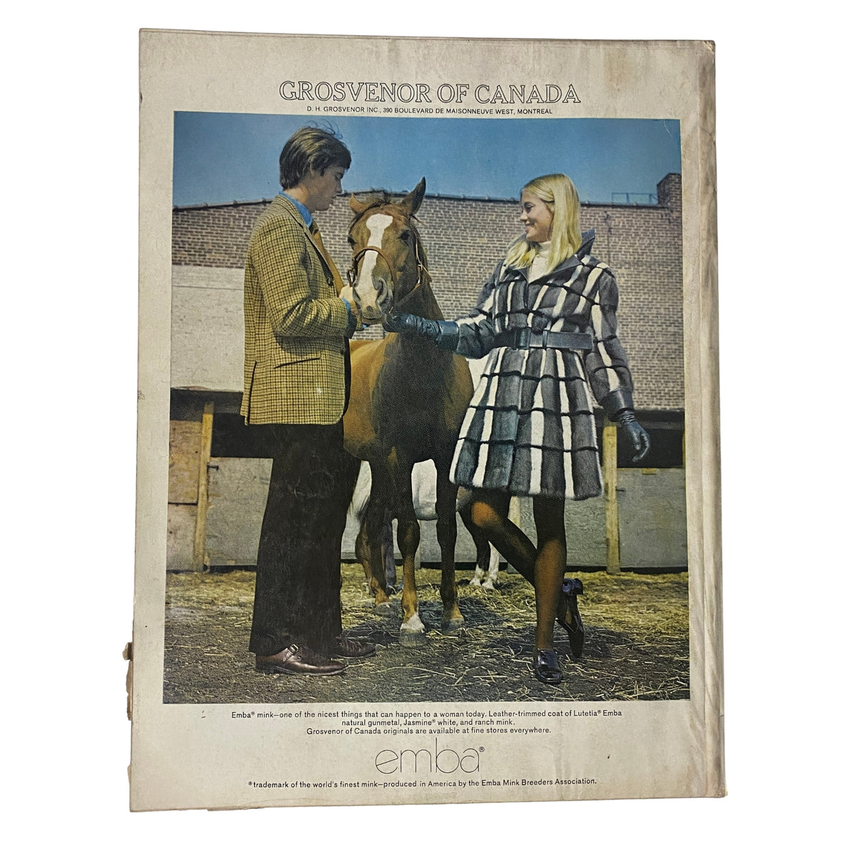 Vogue Magazine November 1, 1969 Susanne Schöneborn Cover by Irving Penn featuring a vintage fashion advertisement with a model and a horse, representative of the 1960s style.