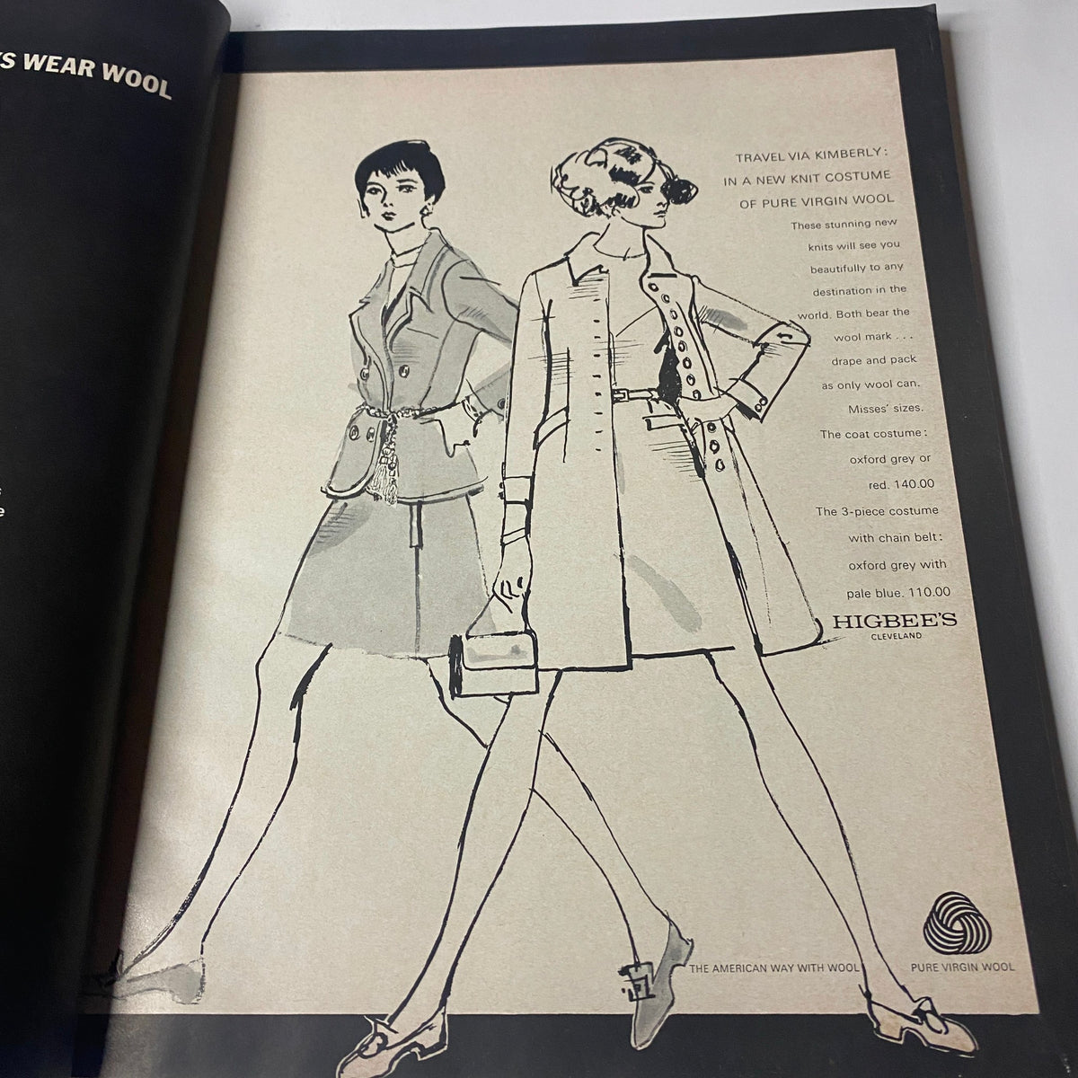 Travel ad featuring two models in stylish wool coats, from Vogue Magazine August 1, 1968 Joanna Shimkus Cover by David Bailey.