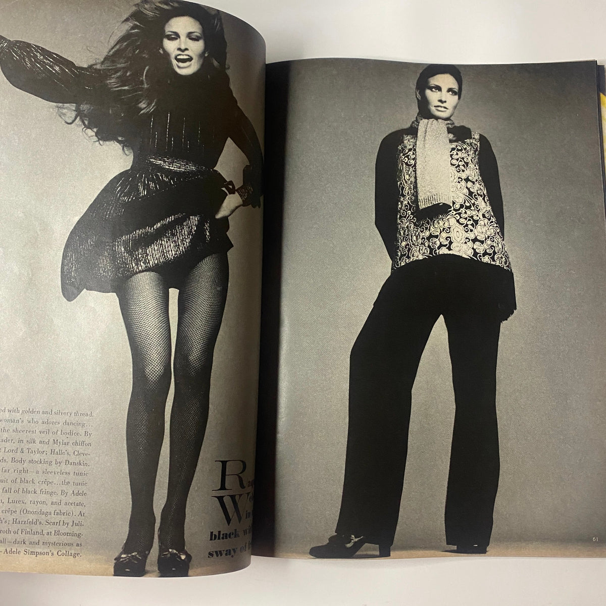 Fashion spread from Vogue Magazine August 15, 1969, displaying models in striking outfits, illustrating fashion trends of the late 1960s.