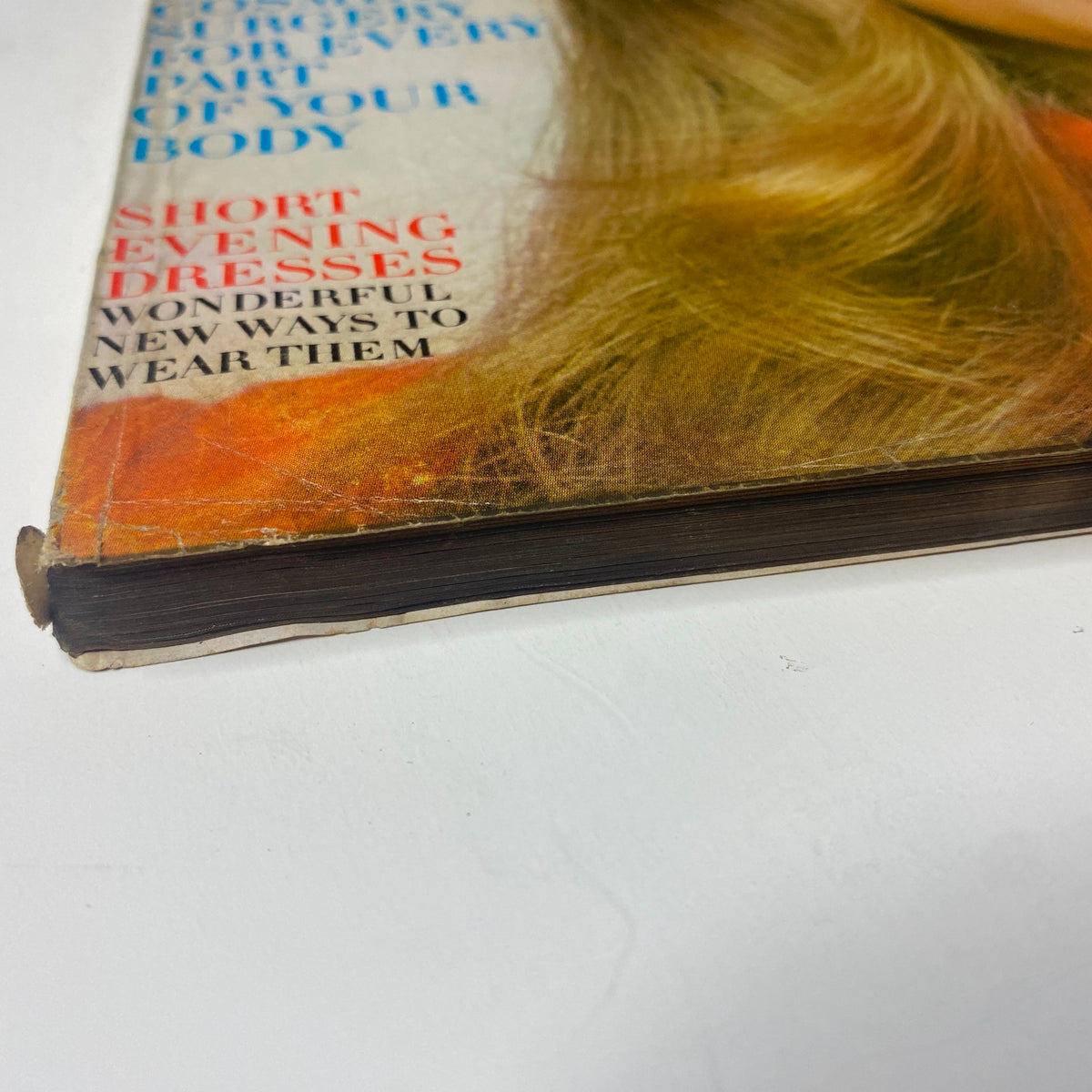 Vogue Magazine October 1, 1969 Jean Shrimpton Cover by Bert Stern displaying the magazine's spine, indicating vintage wear, reflecting its well-preserved condition over time.