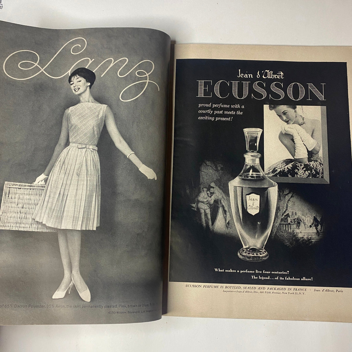 Black and white advertisement within Vogue Magazine April 15, 1961, featuring Lentz fashion, highlighting vintage styles from the early 1960s.