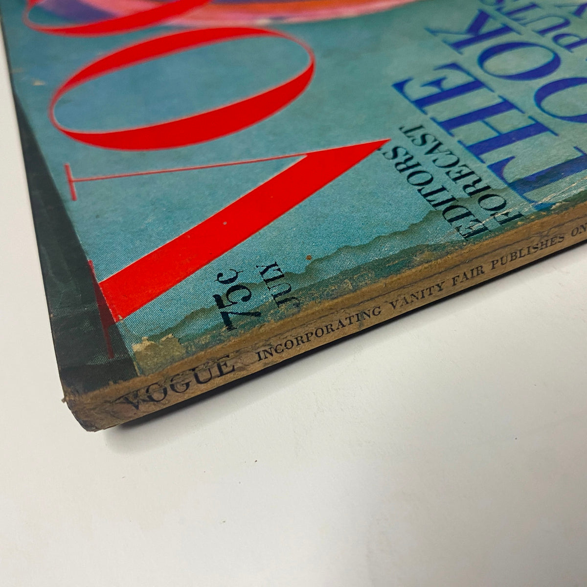 Cover detail of Vogue Magazine July 1969, featuring vibrant typography and vintage wear. Susanne Schöneborn cover photographed by John Cowan.