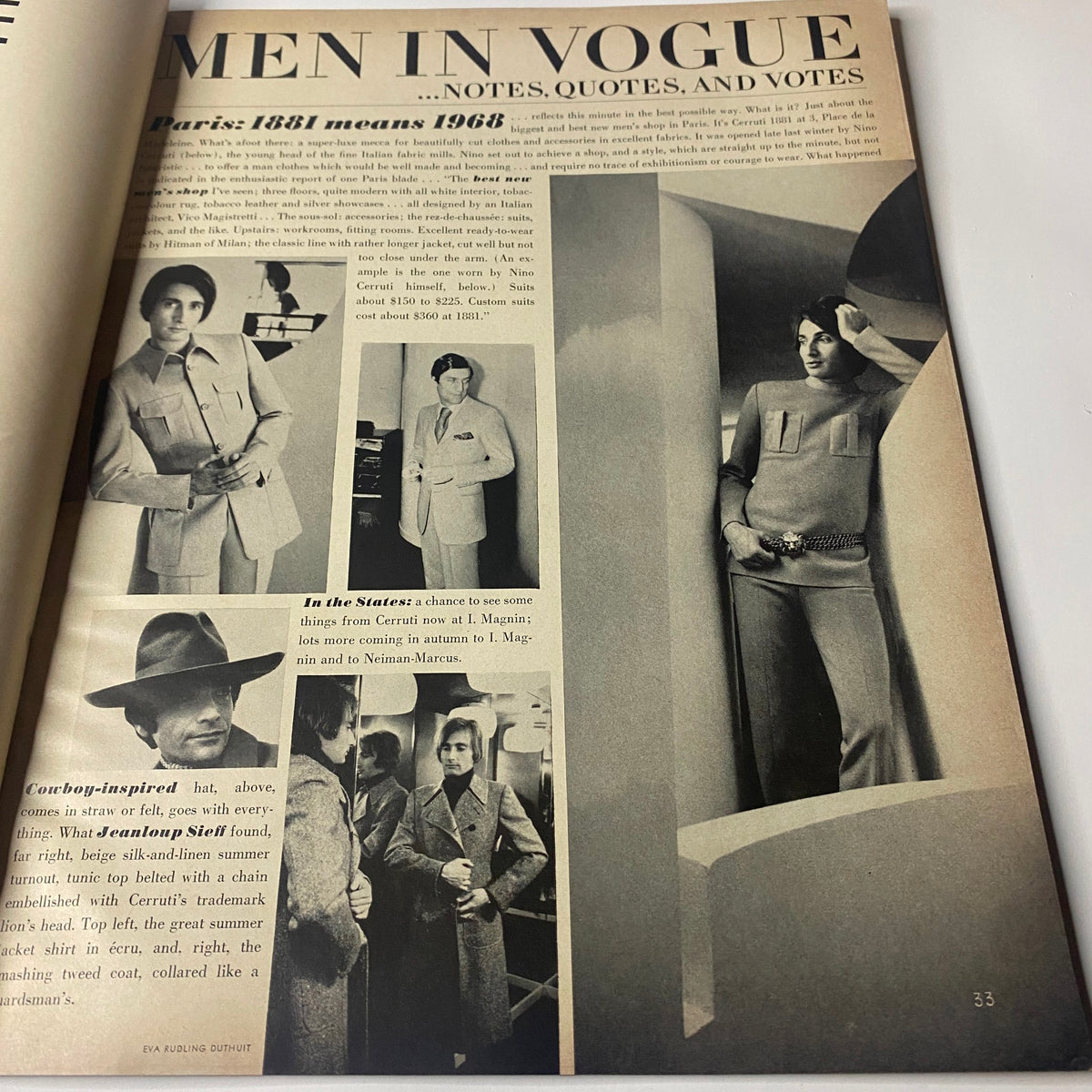 Vogue Magazine July 1968 Men in Vogue section showcasing fashion, quotes, and votes from prominent male models and designers.