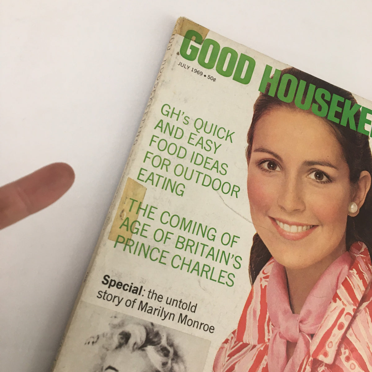 Close-up of the cover of Good Housekeeping Magazine July 1969 highlighting the special article on the untold story of Marilyn Monroe.