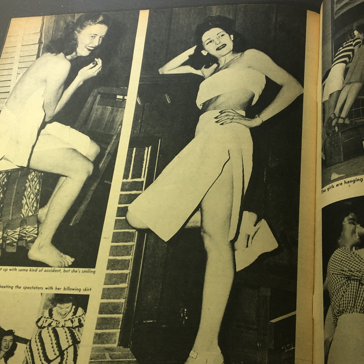 Fashion images from VTG Picture Show for Men Magazine May 1949 showing women posing gracefully, embodying the style and charm of the late 1940s.