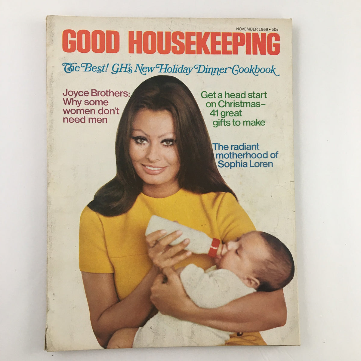 Cover of Good Housekeeping Magazine November 1969 featuring Joyce Brothers, discussing women's independence, with a vintage design and the tagline 'Don't Need Men'.