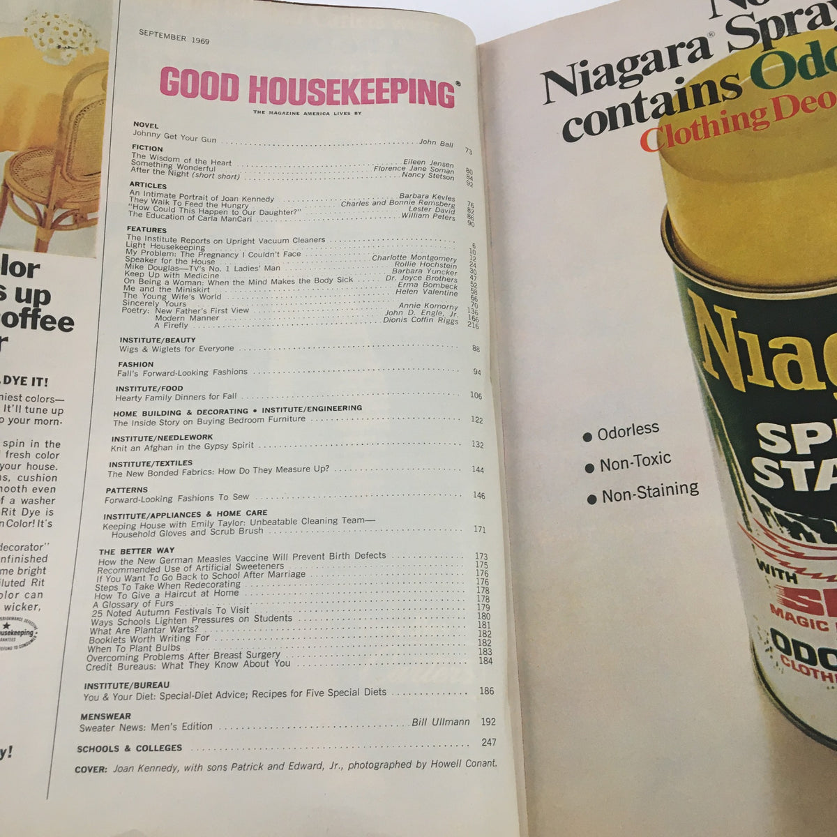 Table of contents page from Good Housekeeping Magazine September 1969, detailing articles and features including home improvement and fashion.