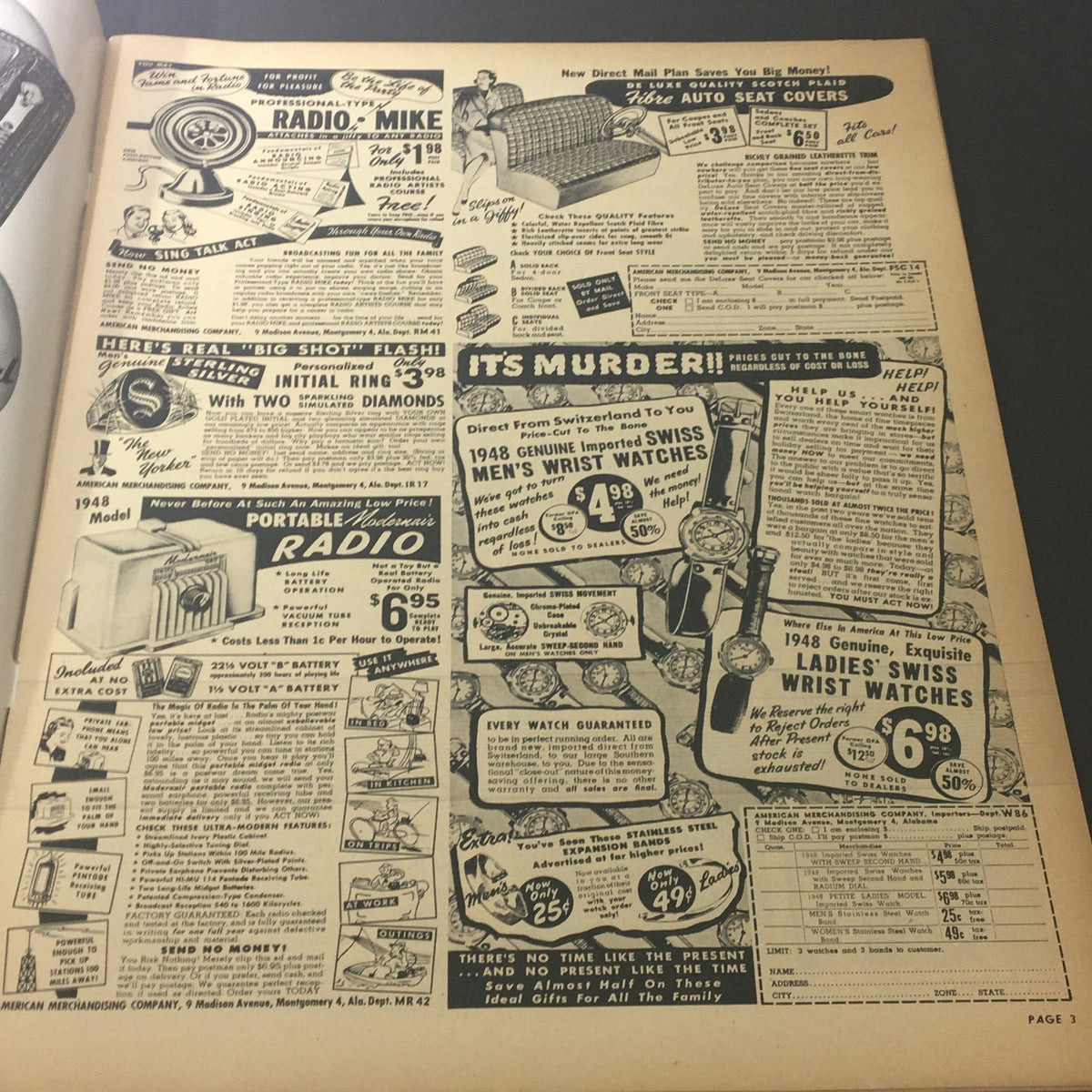 Interior page of VTG Salute Magazine December 1947 displaying vintage advertisements, reflecting the cultural trends and consumer products of the late 1940s.