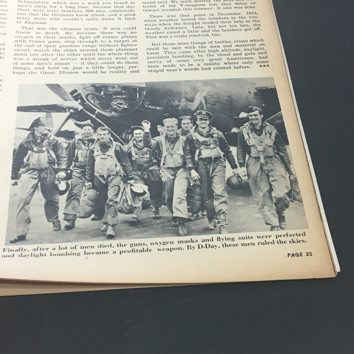 Group photo of airmen from VTG Salute Magazine December 1947, showcasing soldiers who improved flying tactics, reflective of advancements in military technology during World War II.