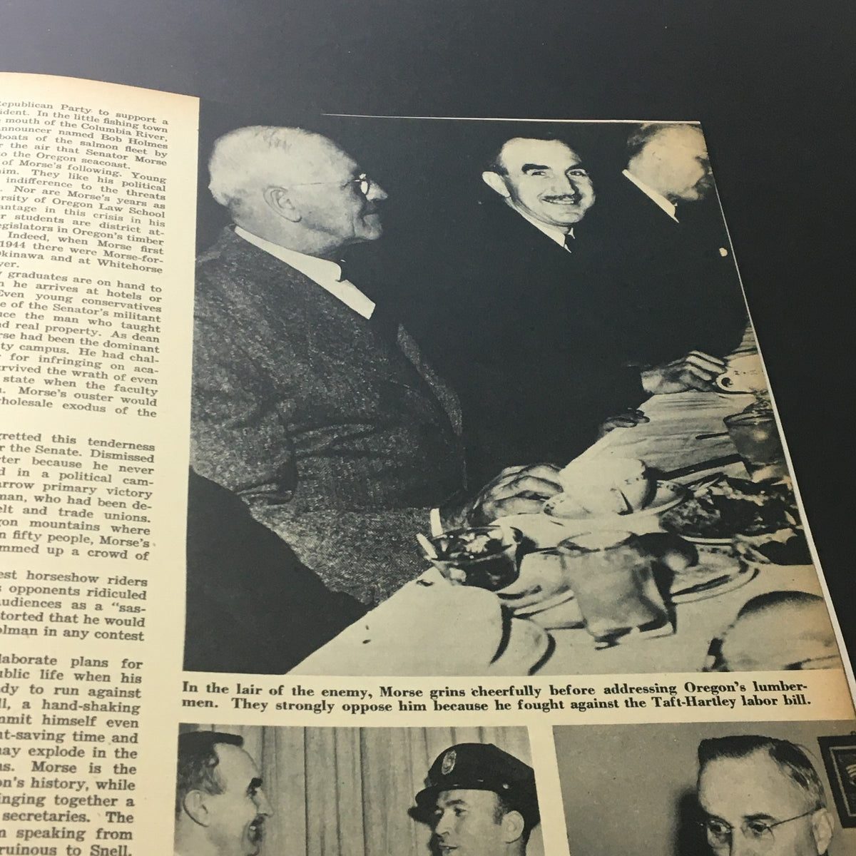 VTG Salute Magazine December 1947 capturing a gathering with Senator Wayne Morse, illustrating the political landscape of Oregon in the late 1940s.
