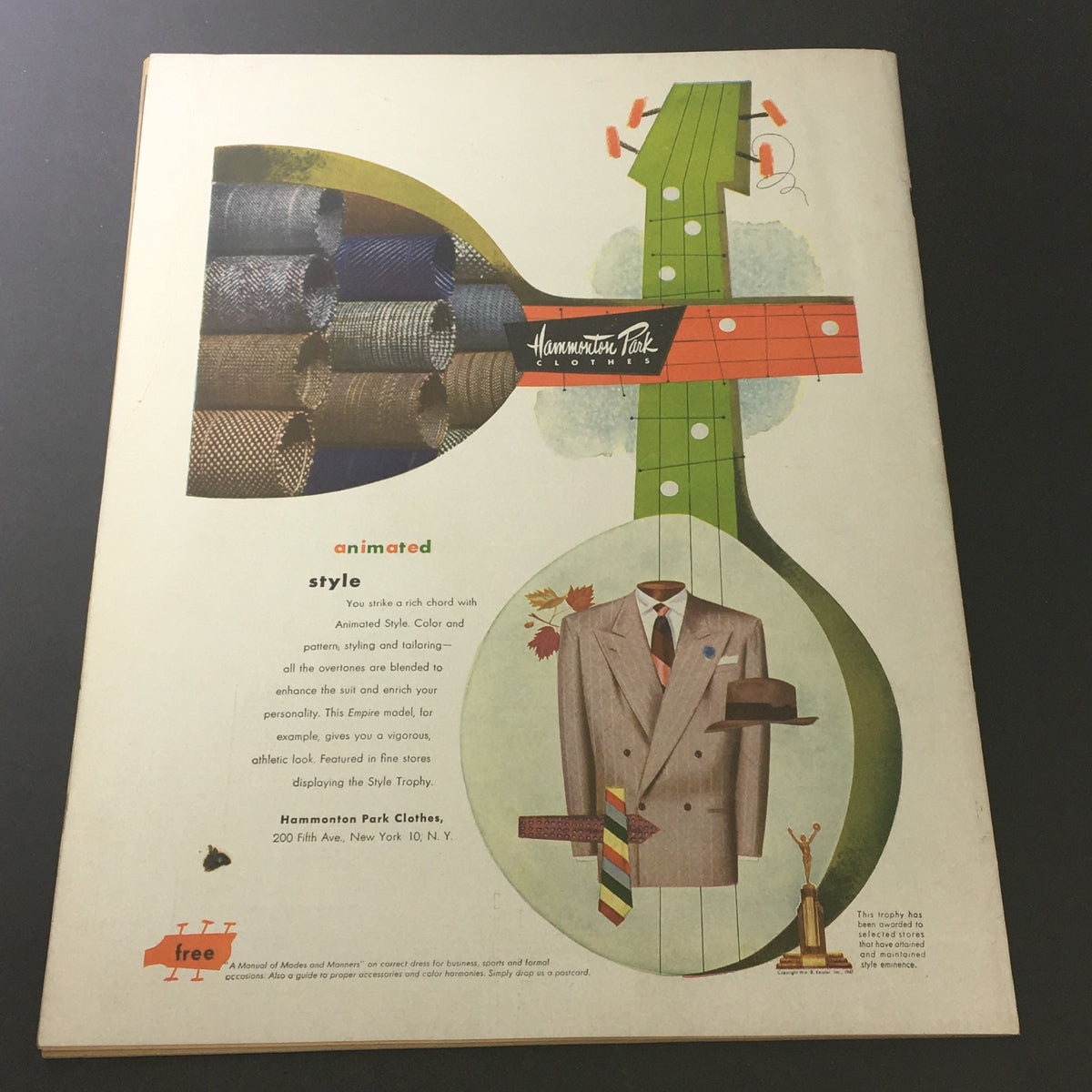 VTG Salute Magazine December 1947 displaying an advertisement for Hammonton Park clothes, highlighting 1940s fashion design and style.