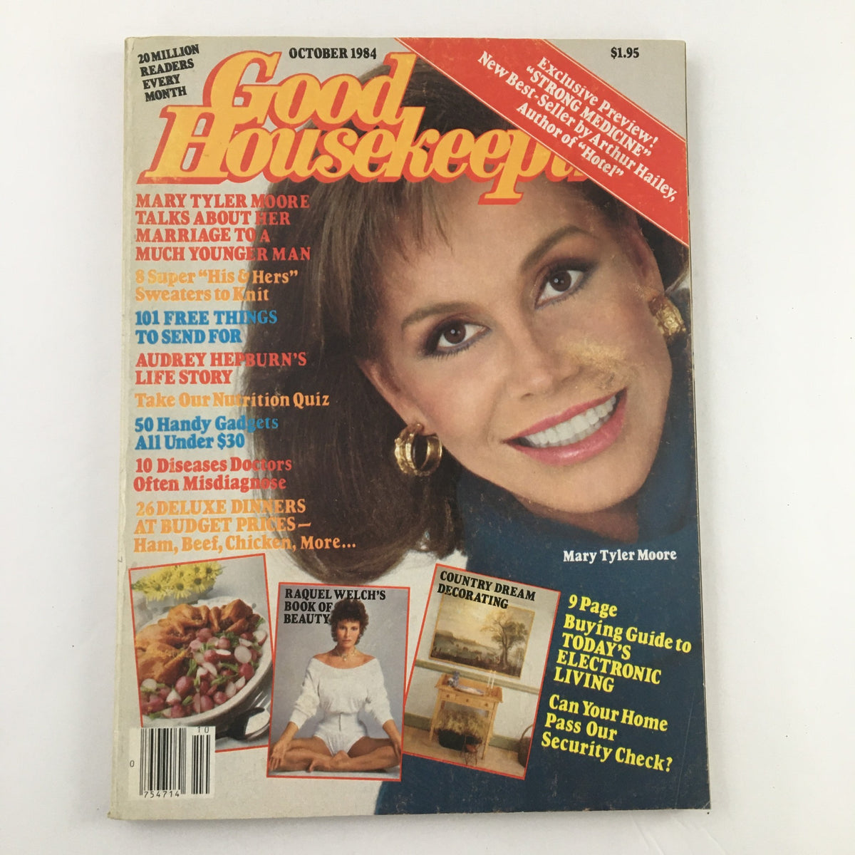Cover of Good Housekeeping Magazine, October 1984, featuring Mary Tyler Moore discussing marriage. The magazine includes headlines on various topics such as Audrey Hepburn's life story and handy gadgets.