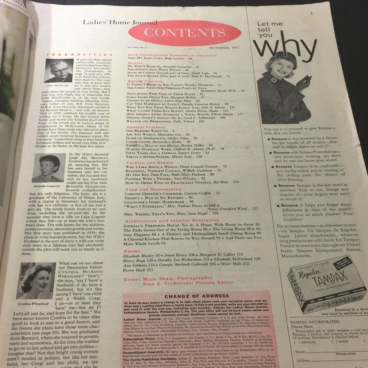 Vintage Journal Magazine October 1957 Vol 74 #10 Amid My Alien Corn, Wife's Husband