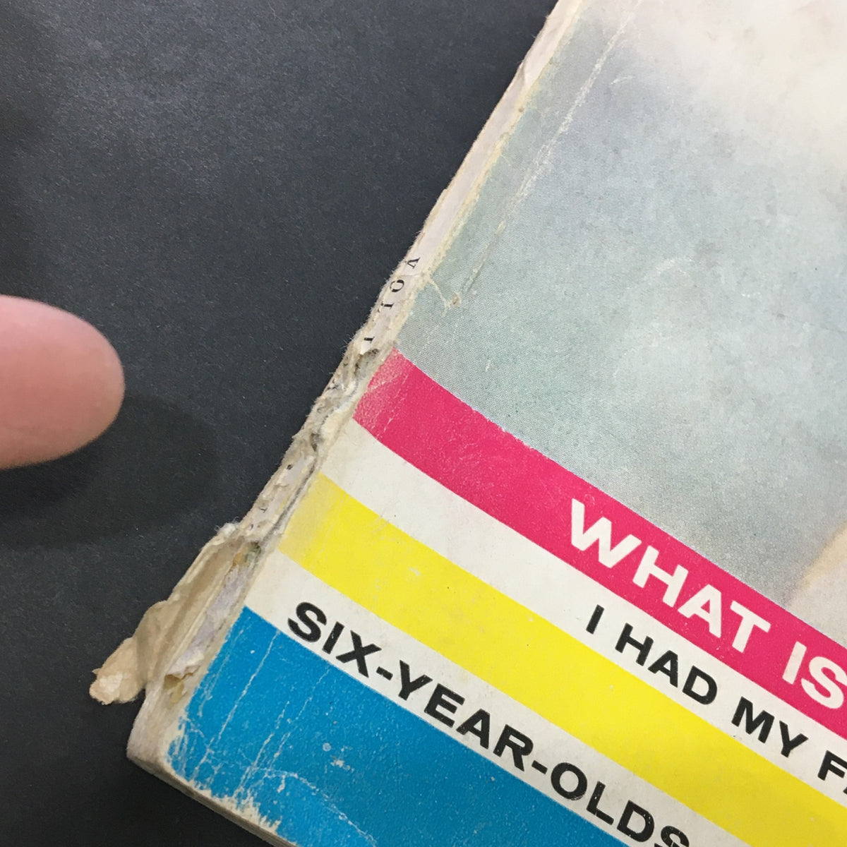 Image displaying the side edge of the VTG Journal Magazine July 1959, emphasizing its wear and nostalgic attributes.