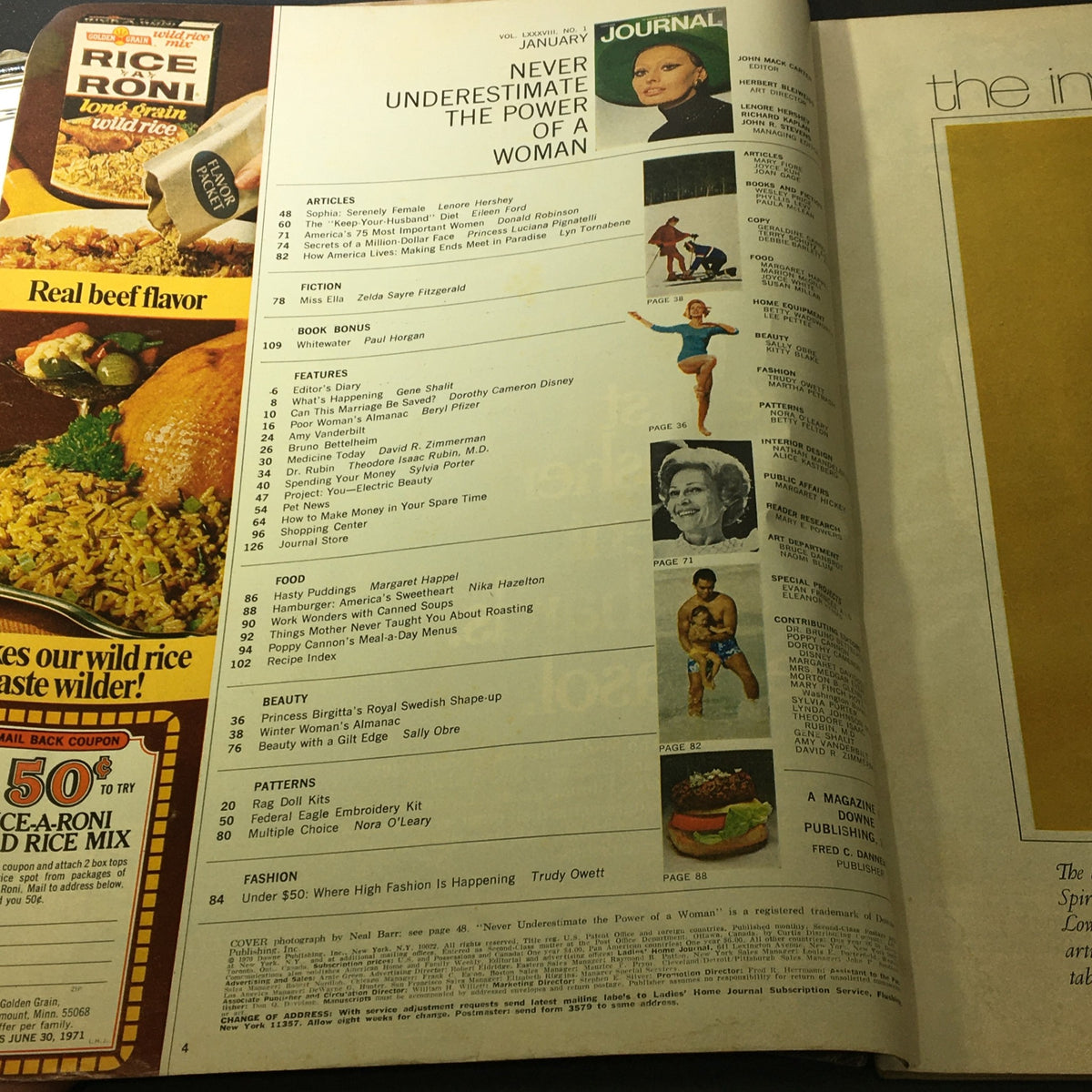 Interior page of VTG Journal Magazine January 1971 displaying the table of contents with featured articles and sections.