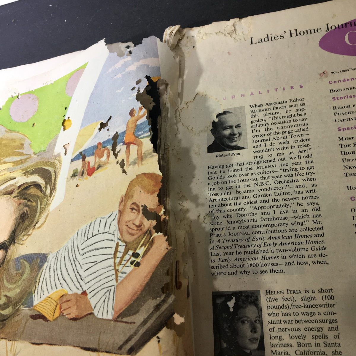 Interior page of VTG Journal Magazine August 1957, showcasing colorful illustrations and text, with visible wear, underscoring the magazine's retro aesthetic and charm.