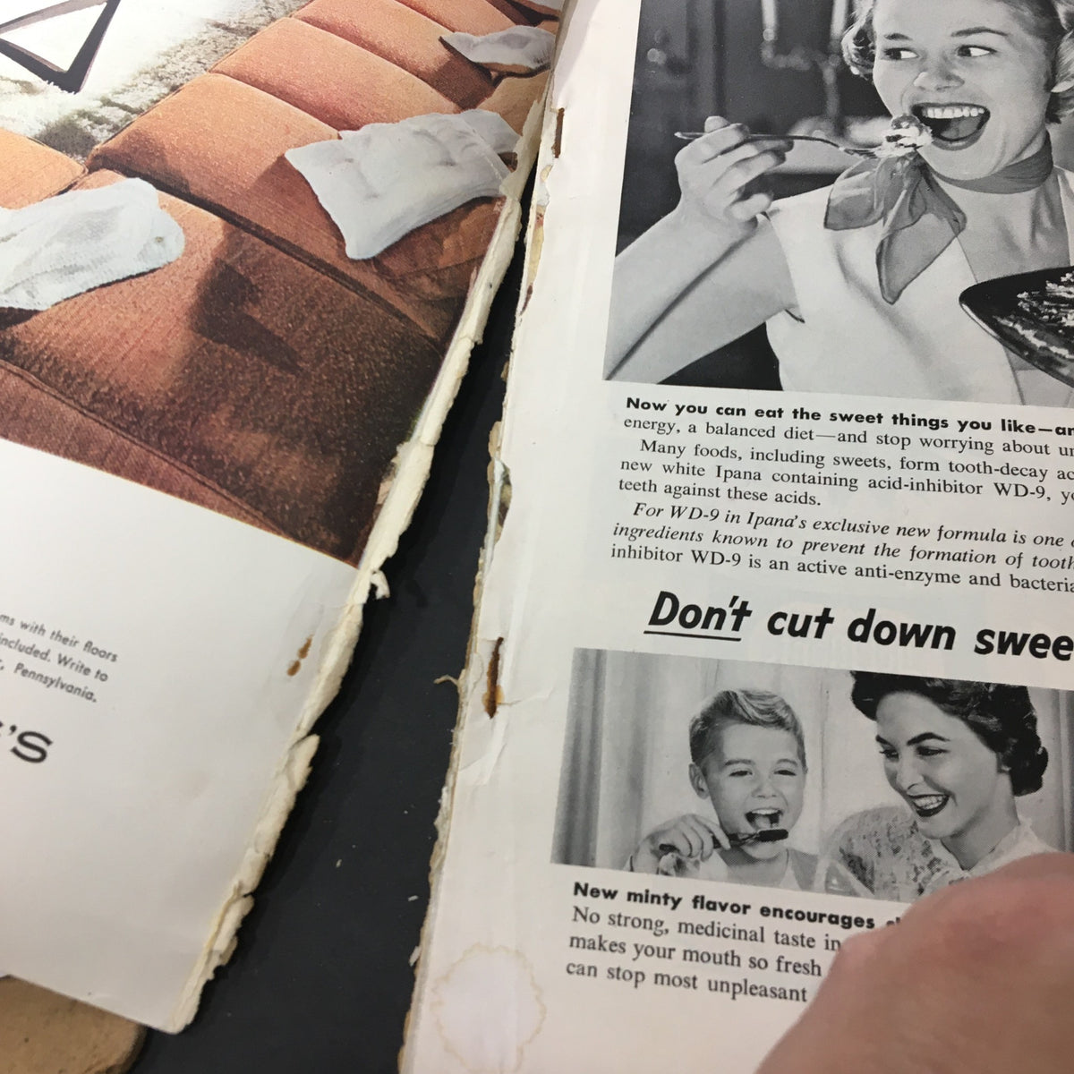 Inside page of VTG Journal Magazine June 1954 displaying advertisements, capturing the retro design and culture of the 1950s.