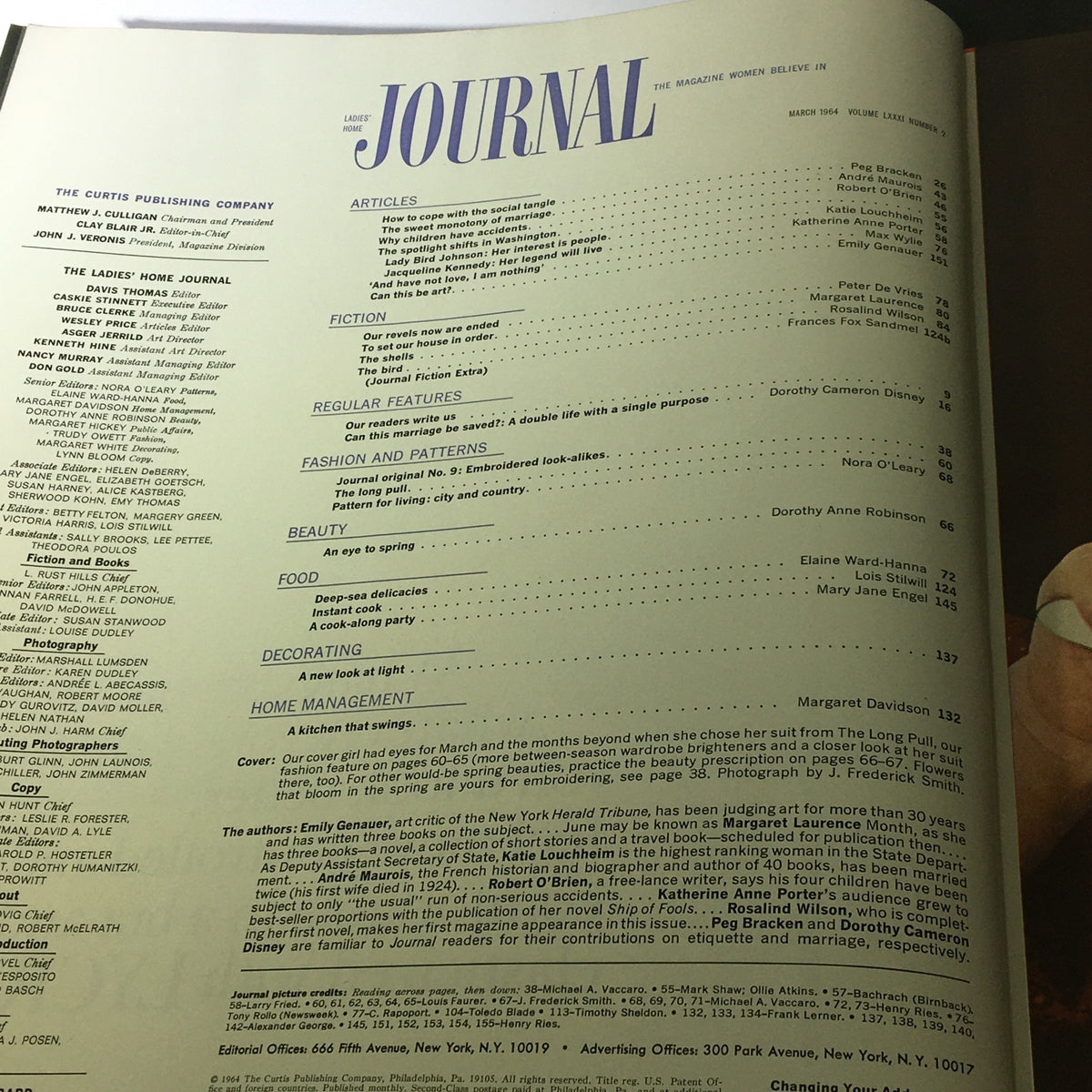 Inside page of VTG Journal Magazine March 1964 listing articles and features, illustrating the magazine's rich content and layout.