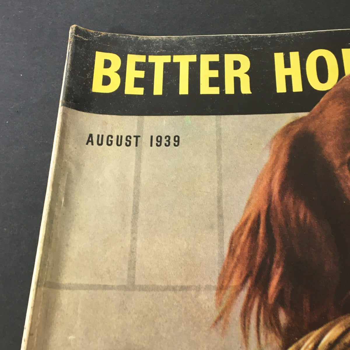 Close-up of the title section of VTG Better Homes & Gardens August 1939 outlining the magazine title and publication date.