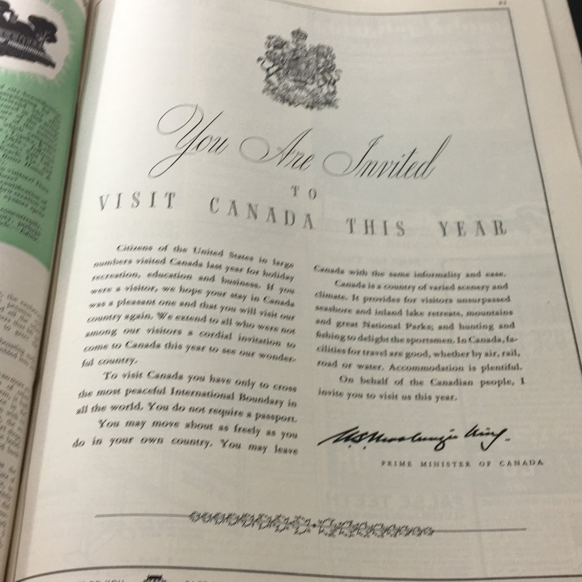 An invitation to visit Canada from Better Homes & Gardens March 1940 issue, highlighting Canada’s attractions and welcoming visitors.