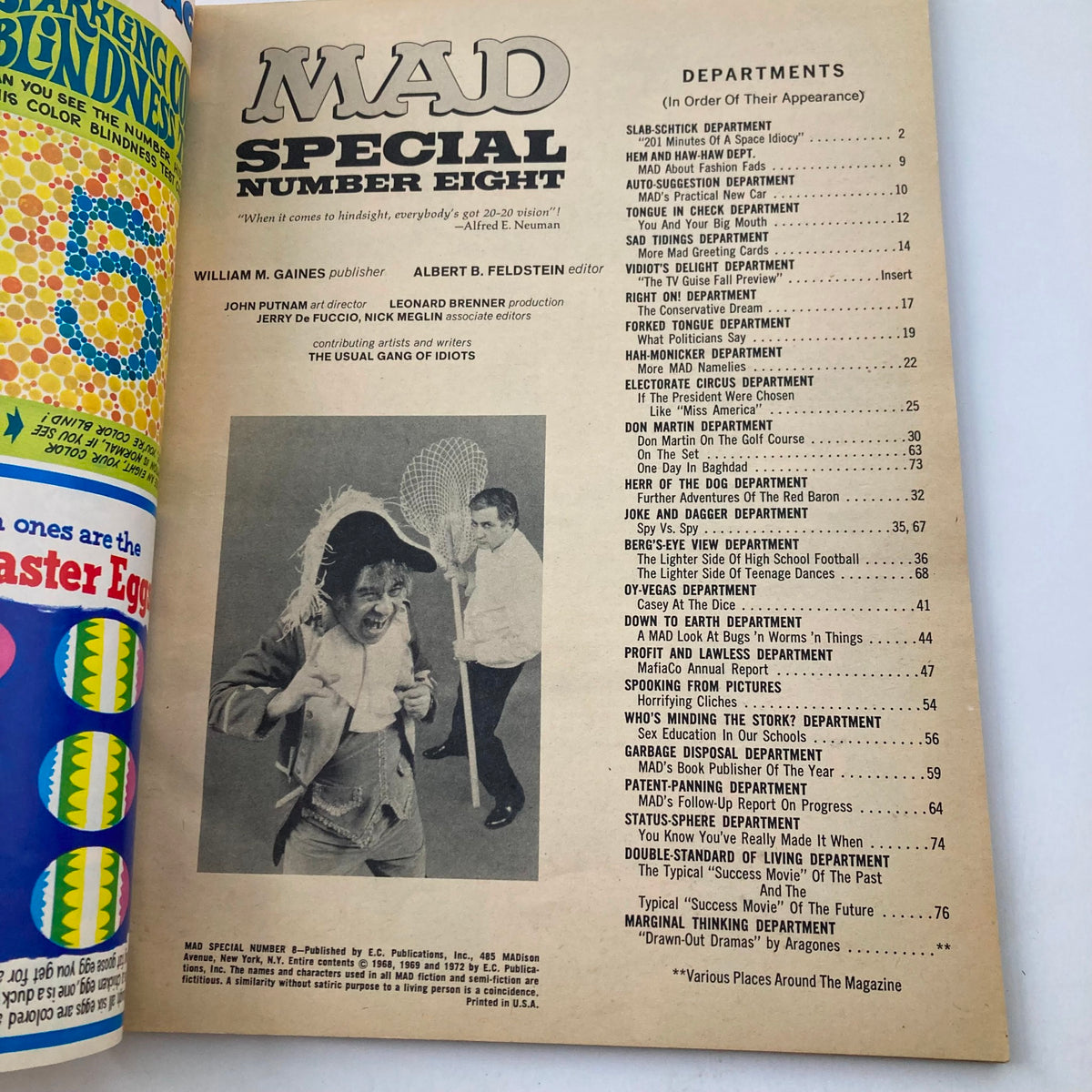 Interior page of VTG 1972 Mad Magazine Special Number Eight showing the table of contents and humorous illustrations